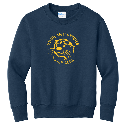 Ypsi Otters Classic Logo Port & Co Youth Core Fleece Crewneck Sweatshirt -- Navy