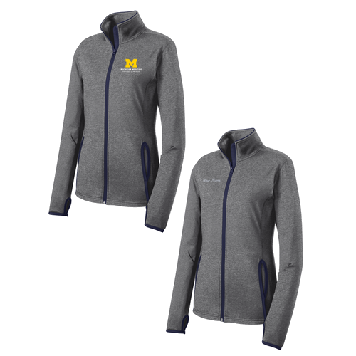 Ladies Sport-Tek Sport Wick Stretch Contrast Full Zip Jacket -- Charcoal Grey Heather / True Navy