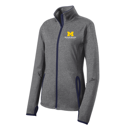 Ladies Sport-Tek Sport Wick Stretch Contrast Full Zip Jacket -- Charcoal Grey Heather / True Navy