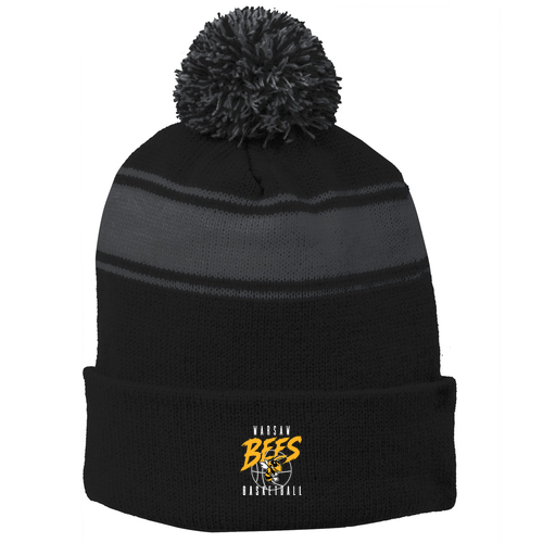 Warsaw Bees Sport-Tek Stripe Pom Pom Beanie -- Black / Iron Grey