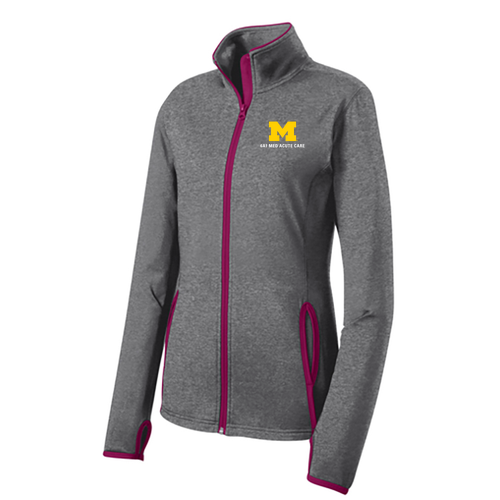 Sport-Tek Ladies Sport Wick Stretch Contrast Full Zip Jacket -- Charcoal Grey Heather / Pink Rush