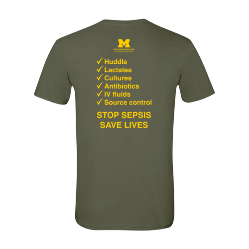 Gildan SoftStyle Fitted T-Shirt -- Military Green, Tackle Sepsis with Back [HIDE]