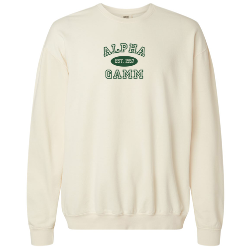 Comfort Colors Lightweight Adult Ringspun Crewneck Sweatshirt Embroidered -- Ivory