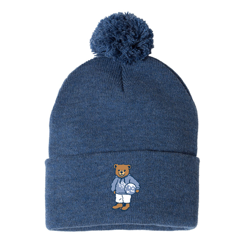 Teddy Bear Sportsman Pom Pom Knit Hat -- Heather Dark Royal