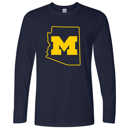 Gildan Softstyle Fitted Longsleeve T Shirt -- Navy, State Outline