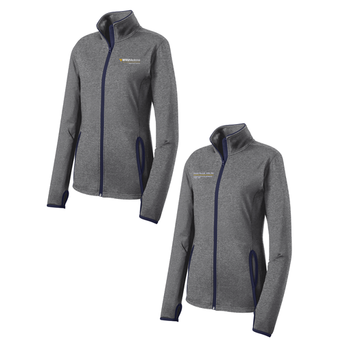 Sport-Tek Ladies Sport Wick Stretch Contrast Full Zip Jacket -- Charcoal Grey Heather / True Navy