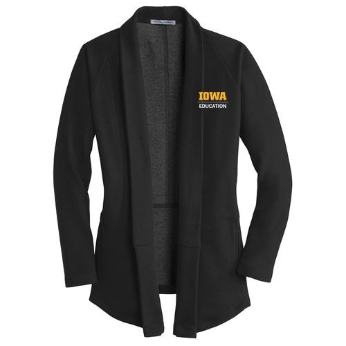 Port Authority Ladies Interlock Cardigan -- Deep Black / Charcoal Heather