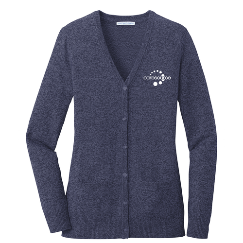 Ladies Port Authority Marled Cardigan Sweater -- Navy Marl