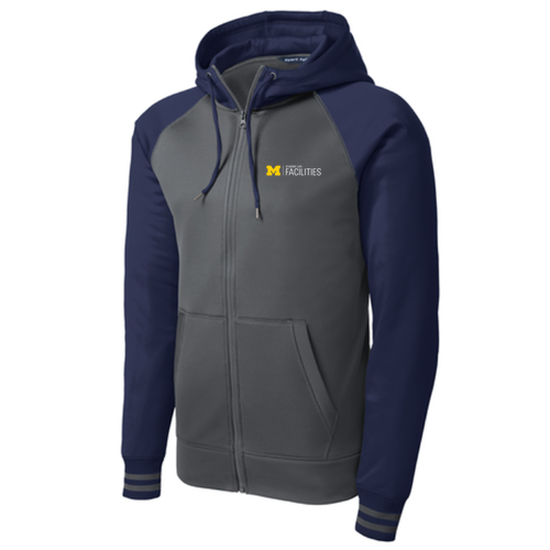 Sport-Tek Sport Wick Varsity Fleece Full Zip Hooded Jacket -- Dark Smoke Grey / Navy