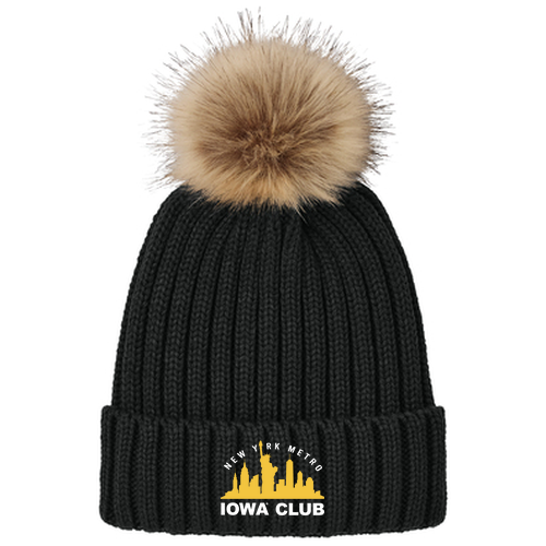Port Authority Faux Fur Pom Beanie -- Deep Black
