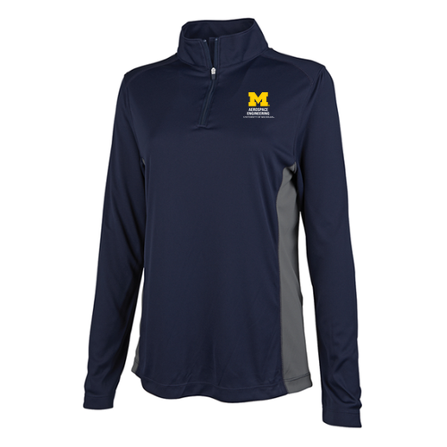 Ladies Charles River Horizon Quarter Zip Pullover -- Navy / Grey