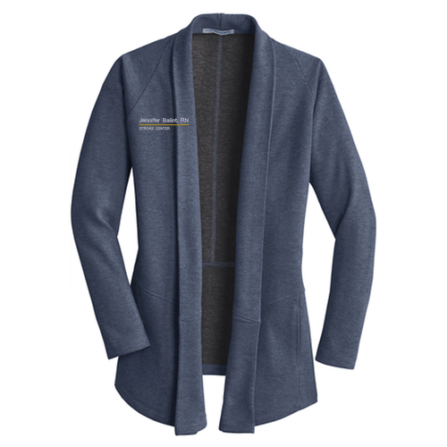 Port Authority Ladies Interlock Cardigan -- Estate Blue Heather / Charcoal Heather