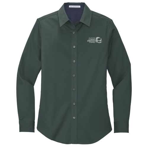 Port Authority Ladies Easy Care Long Sleeve Shirt -- Dark Green / Navy