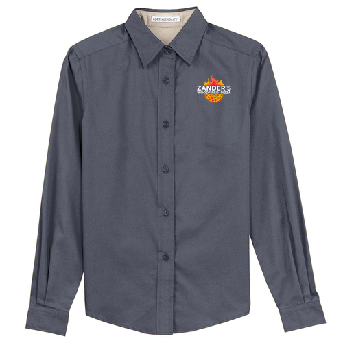 Port Authority Ladies Easy Care Long Sleeve Shirt -- Steel Grey / Light Stone