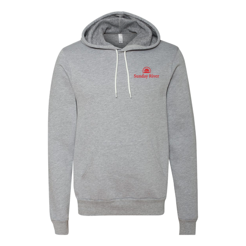 Sunday River Logo 2 Red Ink -- Pullover Hooded Sweatshirt Athletic Heather