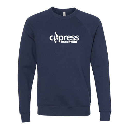 Cypress Mountain Logo 1 White Ink -- Crewneck Sweatshirt Navy