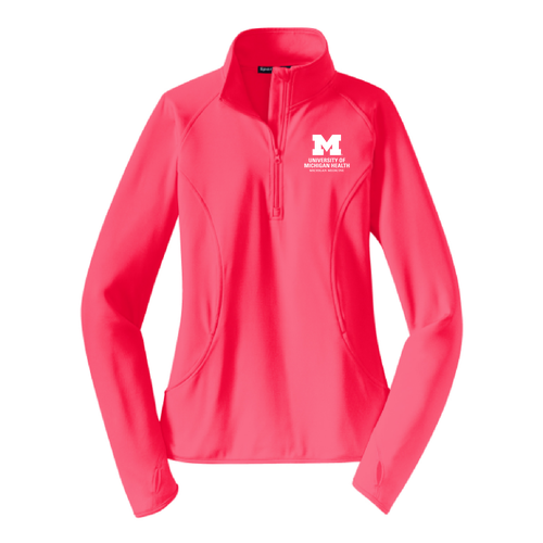 Ladies Sport Tek Sport Wick Stretch Half Zip Pullover -- Hot Coral