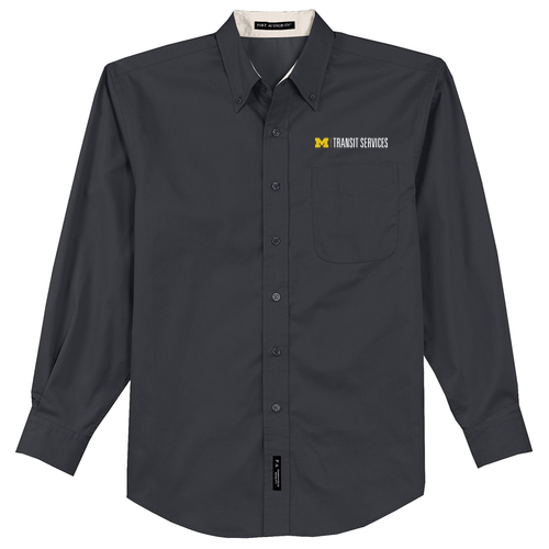 Mens/Unisex Port Authority Mens Easy Care Long Sleeve Shirt -- Classic Navy / Light Stone