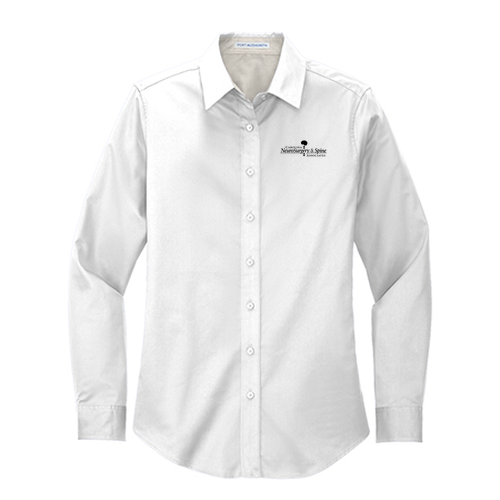 Ladies Easy Care Long Sleeve Shirt -- White / Light Stone