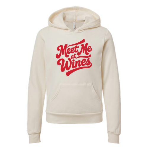 Youth Bella Canvas Soft Sponge Fleece Hooded Sweatshirt -- Natural, Meet Me at Wines