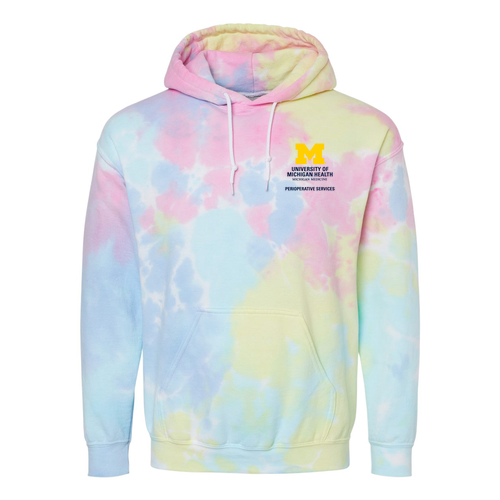 Perioperative Services Mens/Unisex Dyenomite Blended Hooded Sweatshirt -- Pastel Rainbow