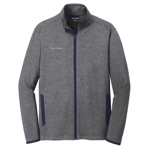 Mens/Unisex Sport-Tek Sport Wick Stretch Contrast Full Zip Jacket -- Charcoal Grey Heather / True Navy