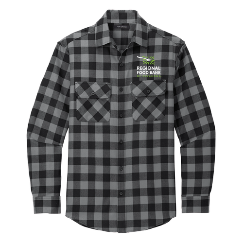 Port Authority Plaid Flannel Shirt Embroidered -- Grey / Black Buffalo Check