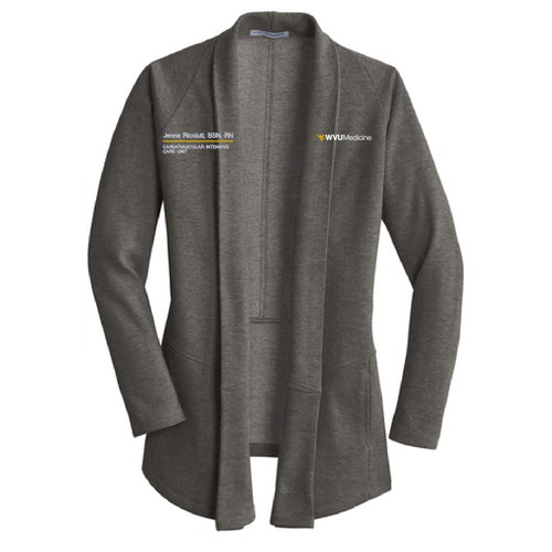 Port Authority Ladies Interlock Cardigan -- Charcoal Heather / Medium Heather Grey