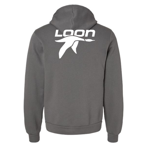 Loon Logo 2 White Ink -- Pullover Hooded Sweatshirt Asphalt