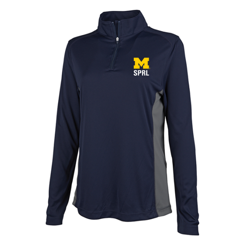 Ladies Charles River Horizon Quarter Zip Pullover -- Navy / Grey, SPRL Logo