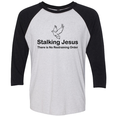 Next Level Unisex Tri-Blend 3/4 Sleeve Raglan -- Heather White / Vintage Black