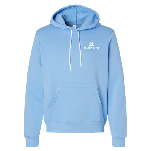 Sunday River Logo 2 White Ink -- Pullover Hooded Sweatshirt Carolina Blue