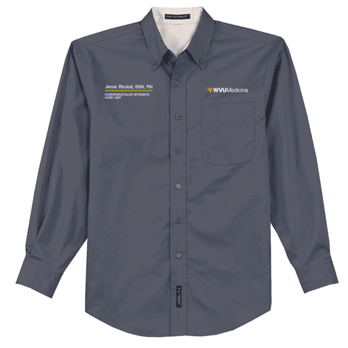 Port Authority Mens Easy Care Long Sleeve Shirt -- Steel Grey / Light Stone