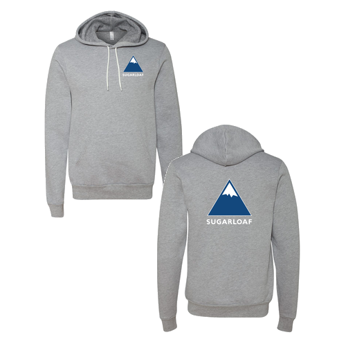 Sugarloaf Logo 2 Blue and White Ink -- Pullover Hooded Sweatshirt Athletic Heather