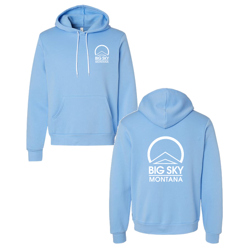 Big Sky Montana Logo 2 White Ink -- Pullover Hooded Sweatshirt Carolina Blue