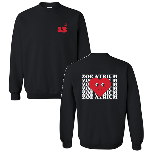 Crew Neck Sweatshirt Zoe Heart Design -- Black