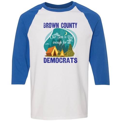 Gildan Heavy Cotton Adult 3/4 Sleeve Raglan Tee- Tent Design -- White / Royal