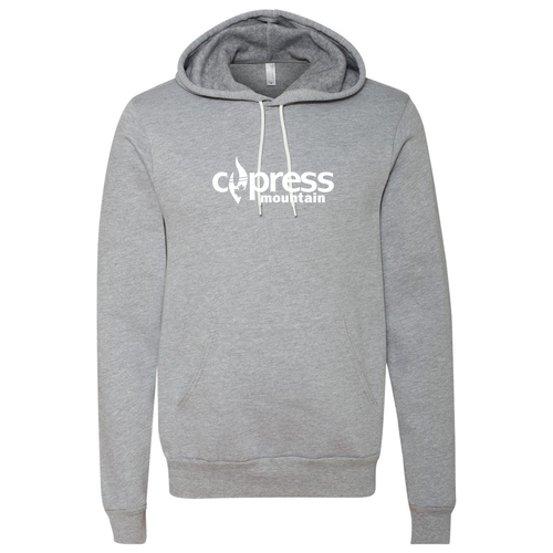Cypress Mountain Logo 1 White Ink -- Pullover Hooded Sweatshirt Athletic Heather