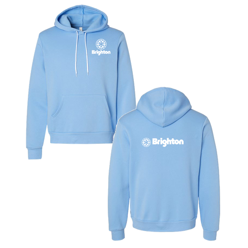 Brighton Logo 2 White Ink -- Pullover Hooded Sweatshirt Carolina Blue