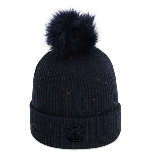 Embroidered Imperial Pom Cuffed Beanie -- Navy