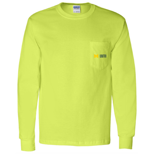 Gildan Long Sleeve Pocket Tee -- Safety Green
