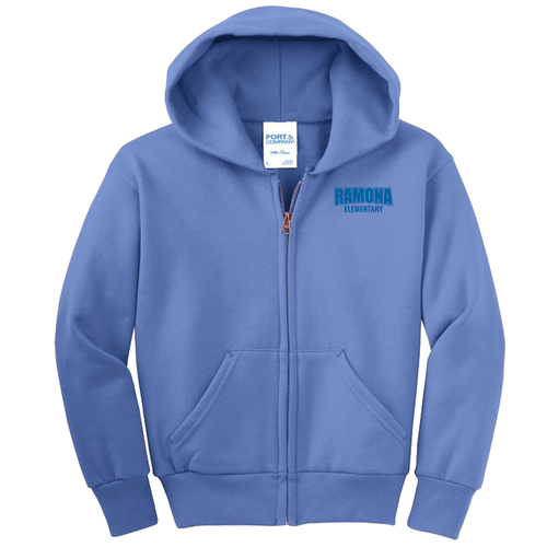 Port and Company Youth Full-Zip Hooded Sweatshirt -- Carolina Blue