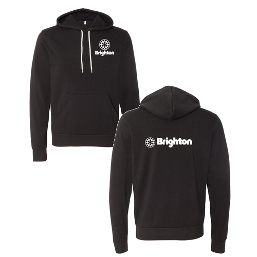 Brighton Logo 2 White Ink -- Pullover Hooded Sweatshirt Black