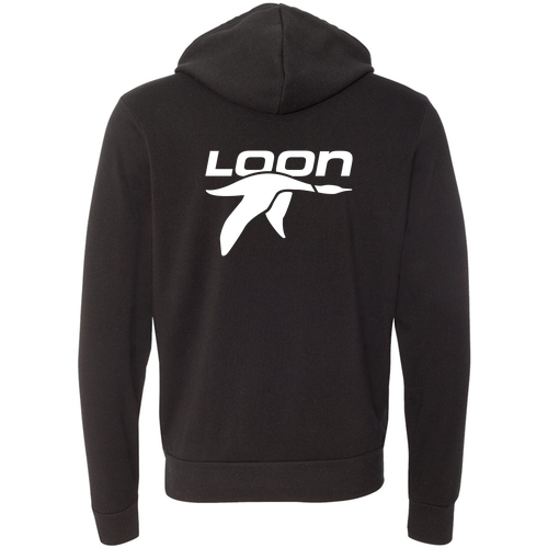 Loon Logo 2 White Ink -- Pullover Hooded Sweatshirt Black