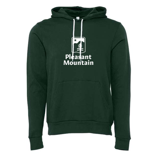Pleasant Mountain Logo 1 White Ink -- Pullover Hooded Sweatshirt Forest