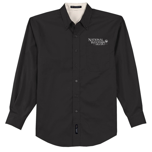 Port Authority Mens Easy Care Long Sleeve Shirt -- Black / Light Stone