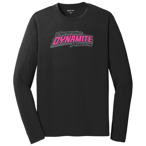 Sport-Tek  Posi-UV Pro Long Sleeve Tee -- Black with Neon Pink Logo