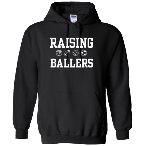 Raising Ballers -- Gildan Heavy Blend Hooded Sweatshirt -- Black