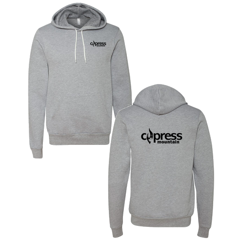 Cypress Mountain Logo 2 Black Ink -- Pullover Hooded Sweatshirt Athletic Heather
