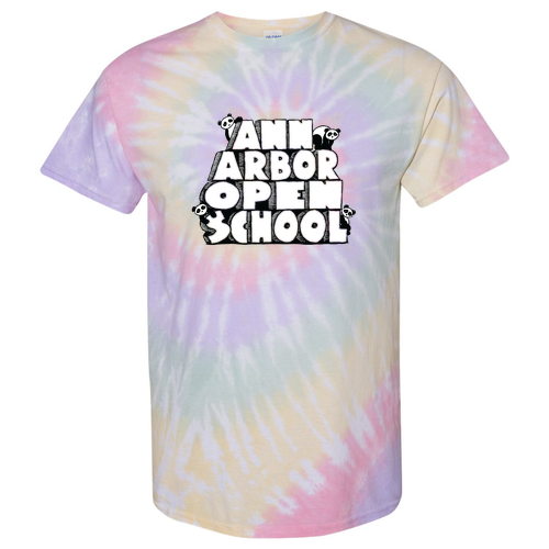 Tie-Dyed Multi-Color Spiral Short Sleeve T-shirt -- Hazy Rainbow